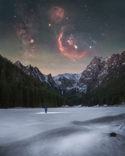 Orion's Treasures over Snowy Mountains