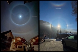 Ice Halos by Moonlight and Sunlight